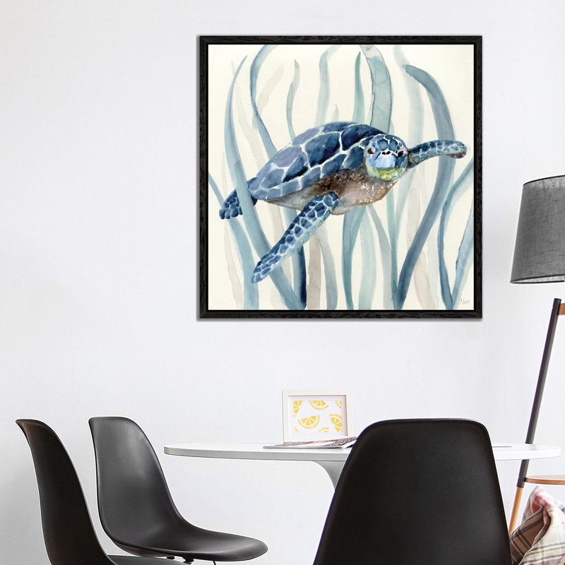 Fish In Seagrass I by Nan - Painting on Canvas, 66.04 cm H x 66.04 cm W, Black Floater Framed