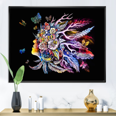 Spirit Shamanism Colorful Portrait with Feathers - Bohemian & Eclectic, reproduction d'art sur toile