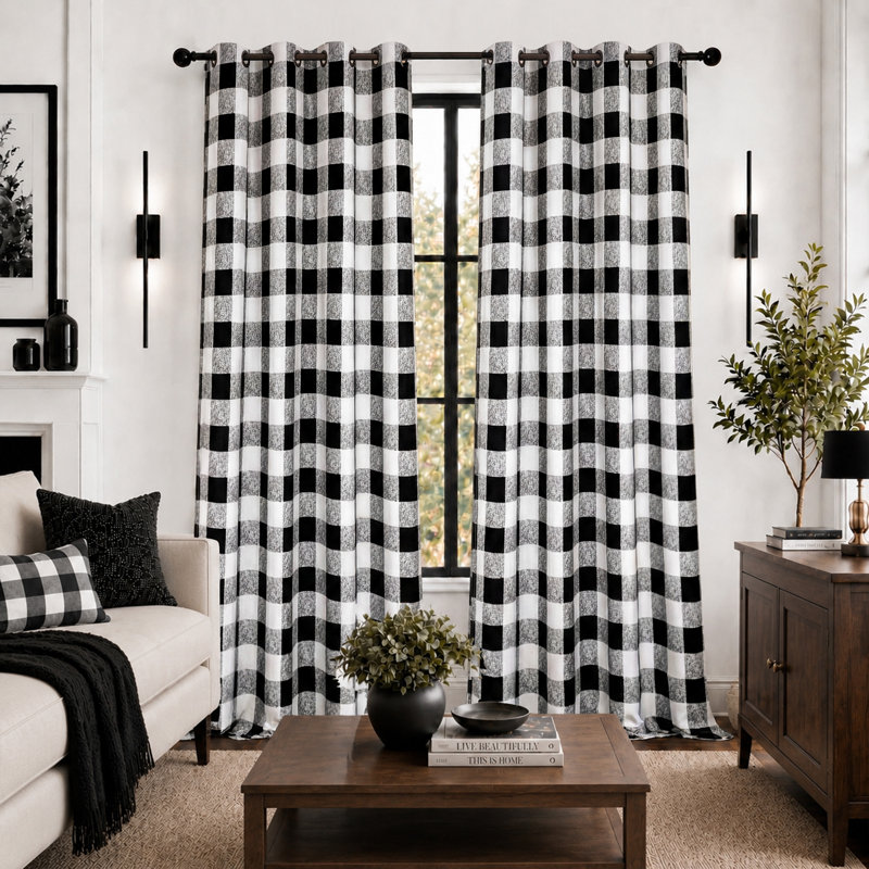 Burtonsville Buffalo Plaid Curtains 2 Panels Grommet Curtain Blackout Thermal Insulated Window Drapes, Black, 52" W x 120" L