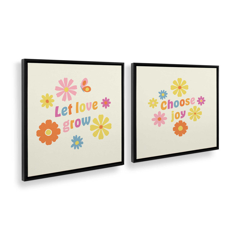 Petal Power Party, ensemble de 2 impressions, 20 po x 20 po, Toile avec cadre, Noir satiné
