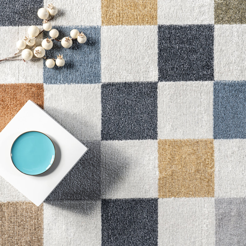 Naya SpinClean Checkered Machine Washable Area Rug, Rectangle 4' x 6'