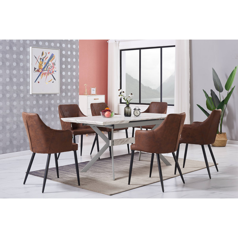 Eatonton 4 Person Dining set - a Rectangular Extendable Dining Table with Metal Legs and a Set of 4 Faux Leather Dining Chairs for Dining Room - Modern Dining Table Set