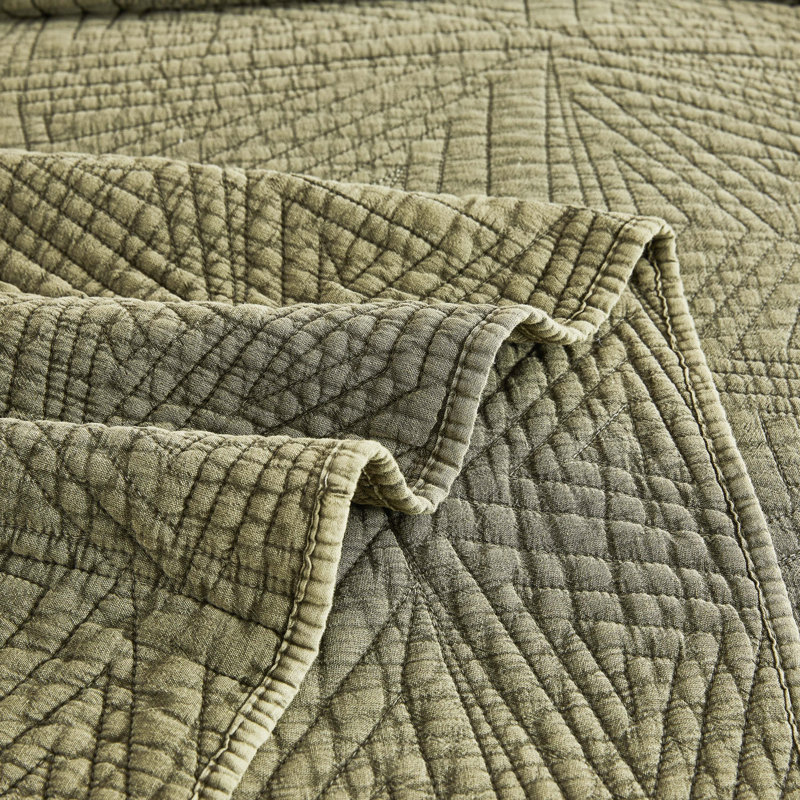 Ensemble de courtepointe Triangles, Vert olive, Lit simple