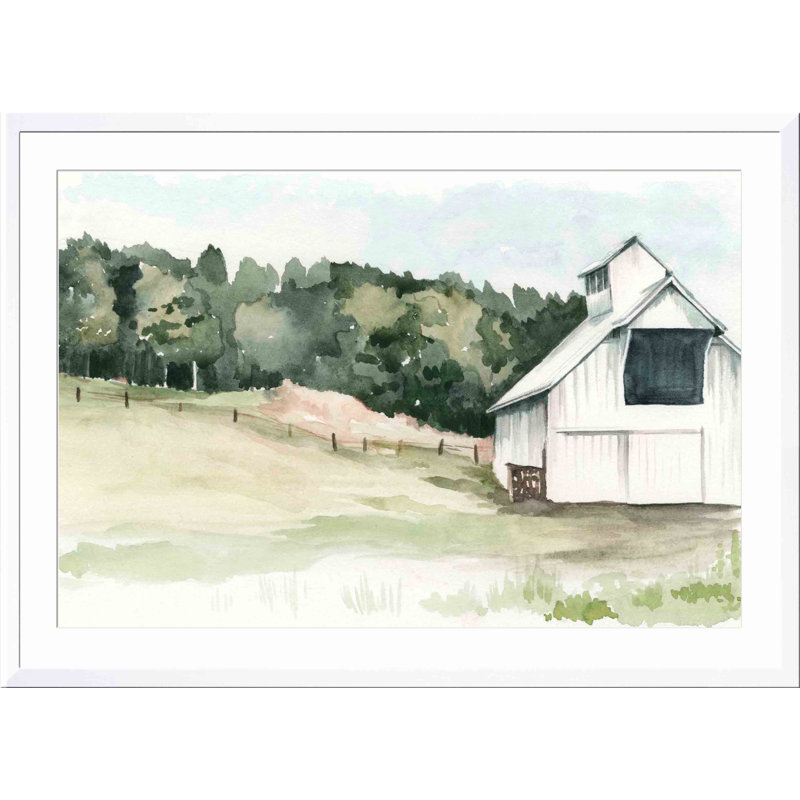 «Barn III» par Jennifer Paxton Parker - peinture encadrée, H 25,8 po x l 35,8 po x P 1,18 po, Blanc