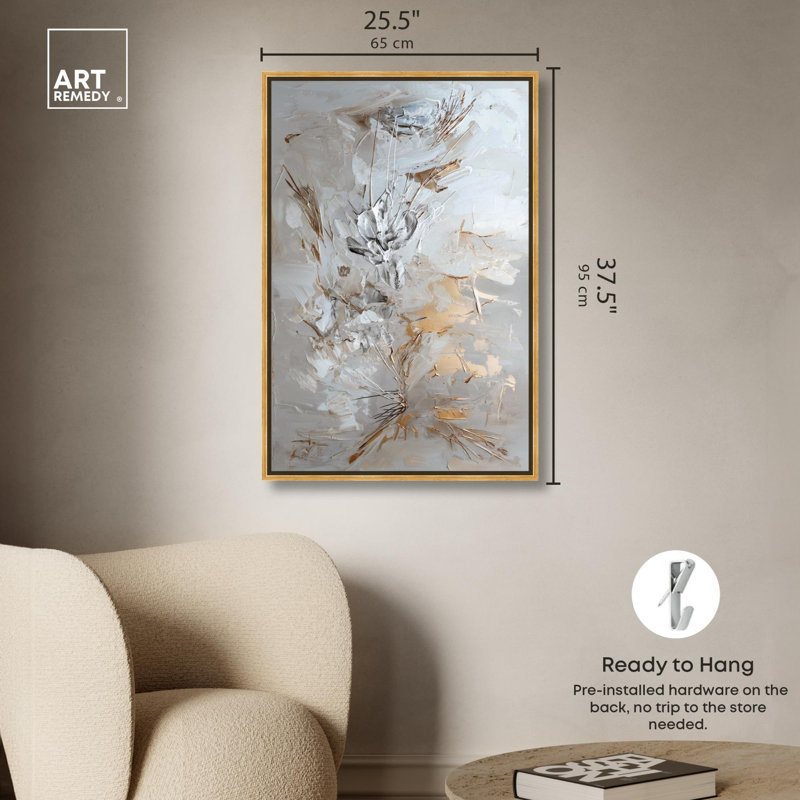 Golden Mirage, toile élégante abstraite dorée par Art Remedy, H 37 po x l 25 po, Cadre doré