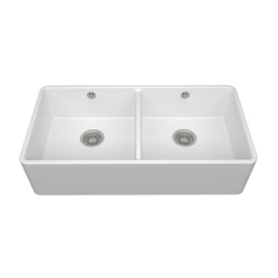 Terralife 480 mm W Double Bowl Ceramic Farmhouse Kitchen Sink