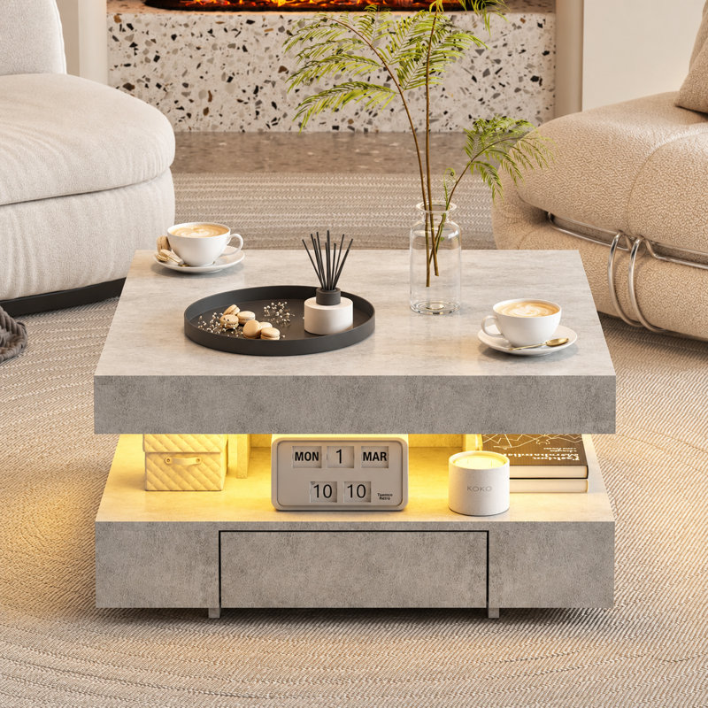 Modern Square Coffee Table with Storage for Living Room, Gray
