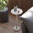 Solid Wood 12″ Round Small Side Table – Modern Accent End Table, 24 in. H, Sculptural Pedestal, Distressed Whitewash Finish-953902676