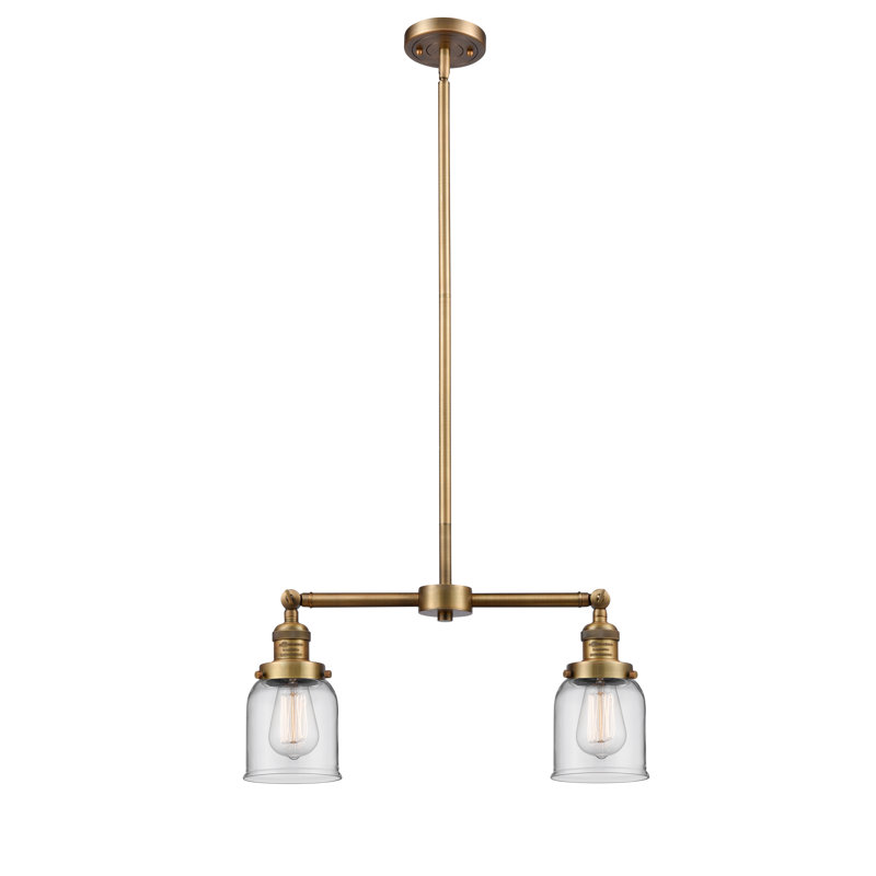 Bell - 2 Light 21" Island Light, 6 Watt Vinage LED Bulb, Clear, Brushed Brass