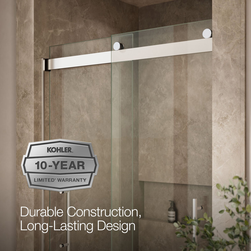 Levity Plus Less Sliding Shower Door, 81-5/8 In. H X 44-5/8 - 47-5/8 In. W, With 3/8 In.-Thick Crystal Clear Glass, Silver
