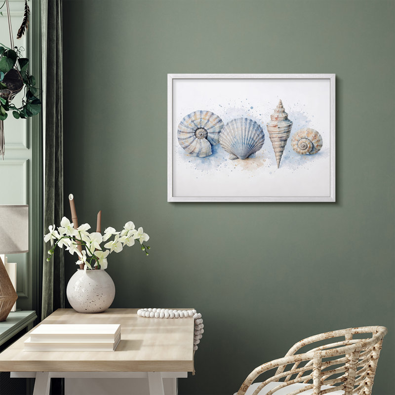 Coastal Seashell Collection Framed Wall Art Prints - Ocean Inspired Decor for Bathroom Living Room, H 8 po x l 10 po, White