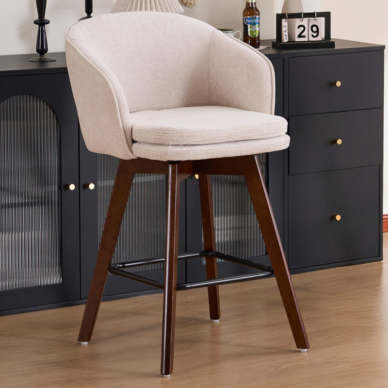 Tabouret de bar Allis Mid-Century, Chenille beige, 1