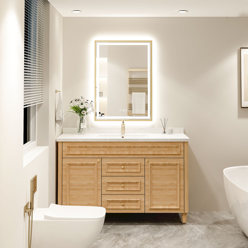 Miroir de salle de bain super lumineux, 28 po x 20 po, Doré