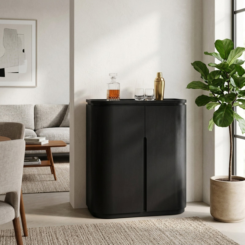 Chariot de bar moderne pour cuisine et salle à manger - Meuble-bar contemporain avec rangement décoratif pour le service des boissons, idéal pour un coin bar ou un espace cocktail - 104 cm, noir