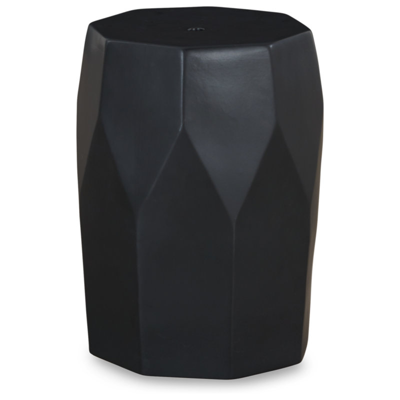 Matte Black Faceted Ceramic Indoor/Outdoor Accent Stool