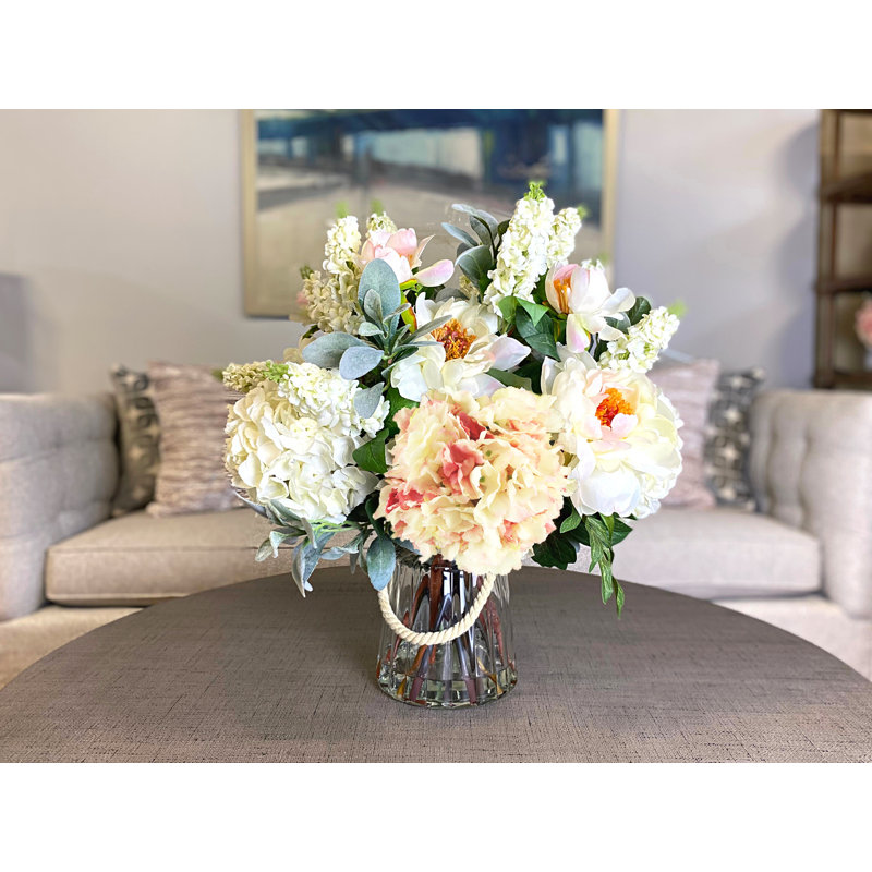 Mixed Bouquet in Ribbed Glass Vase