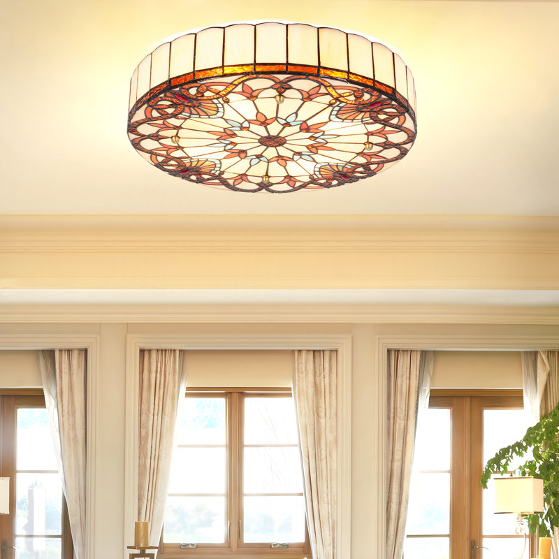 20 Inch 4 Light Dimmable Tiffany Glass Flush Mount