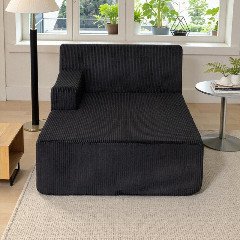 Canapé-lit réversible avec accoudoirs et fauteuil en velours côtelé sans assemblage, Noir