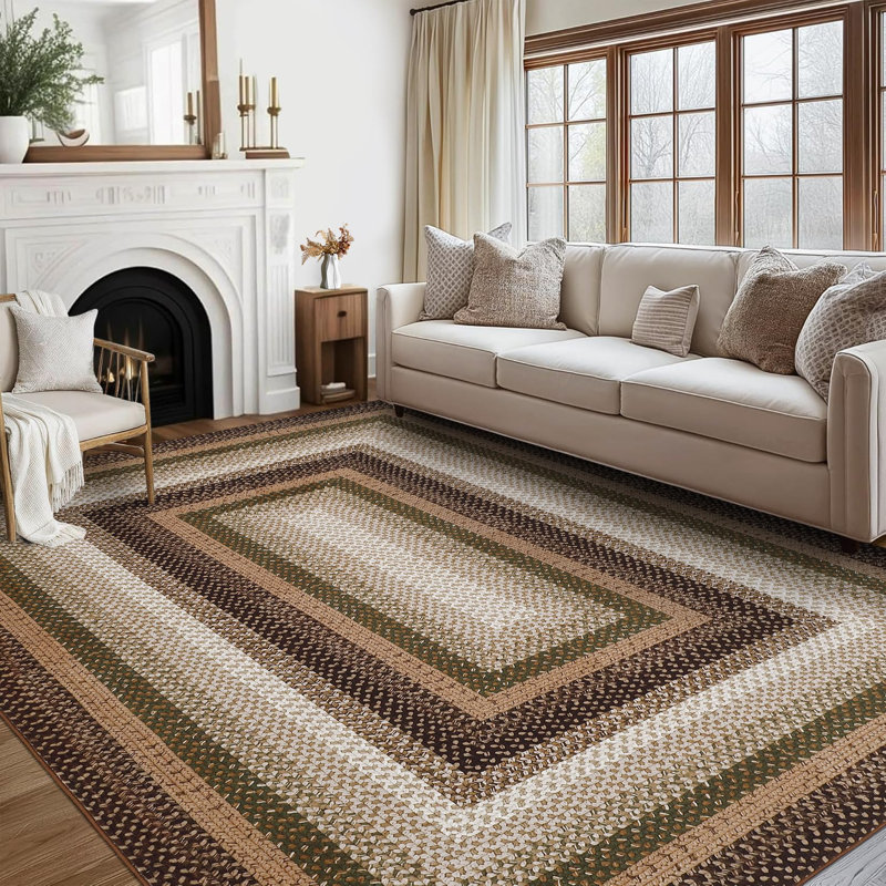 Striped Area Rug, Green, Rectangle 120 x 170 cm