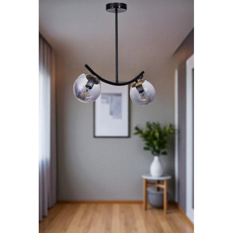 Lustre, 2 niveaux, Gris / Noir, Deux lumières