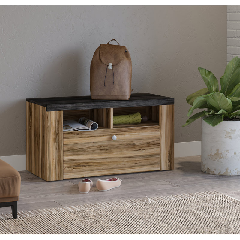 Joppatowne 6 Pair Shoe Storage Bench, Black/Light Oak