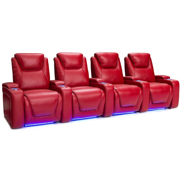 Latitude Run® Leather Power Reclining Home Theater Seating with Cup ...