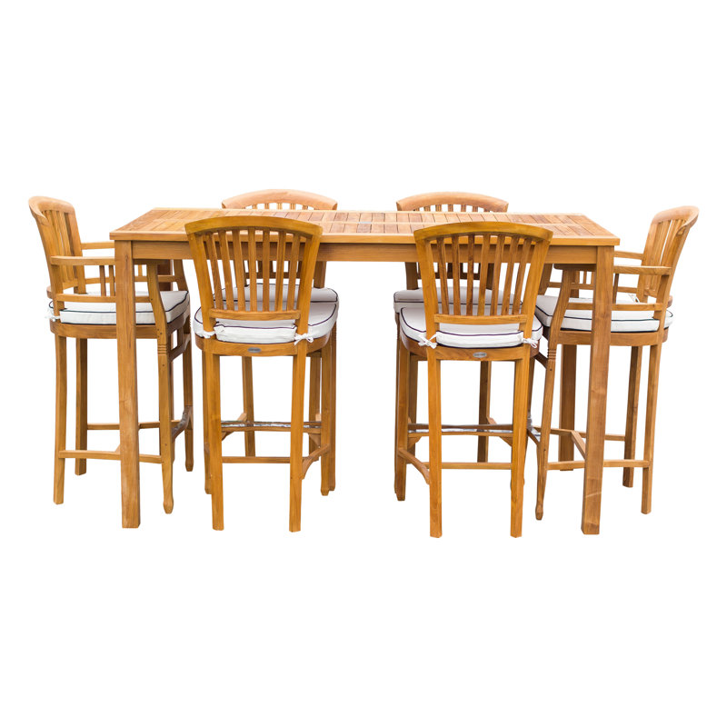 Orleans Outdoor 7 - Piece Teak Bar Height Dining Set with Cushions