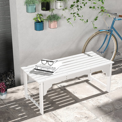 Banc en bois à lattes blanches pour vérandas d'extérieur, sièges en acier thermolaqué pour terrasse, jusqu'à 264 lb Capacité de charge