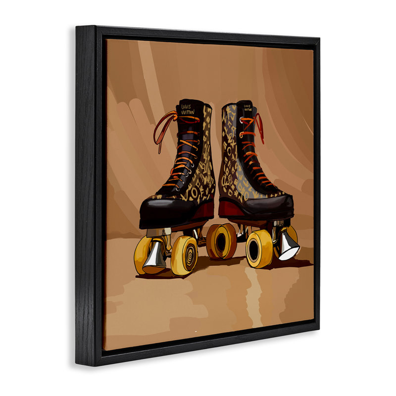 «Brown Roller Skates» par Amelia Noyes, Cadre flottant noir de jais, H 25 po x l 25 po