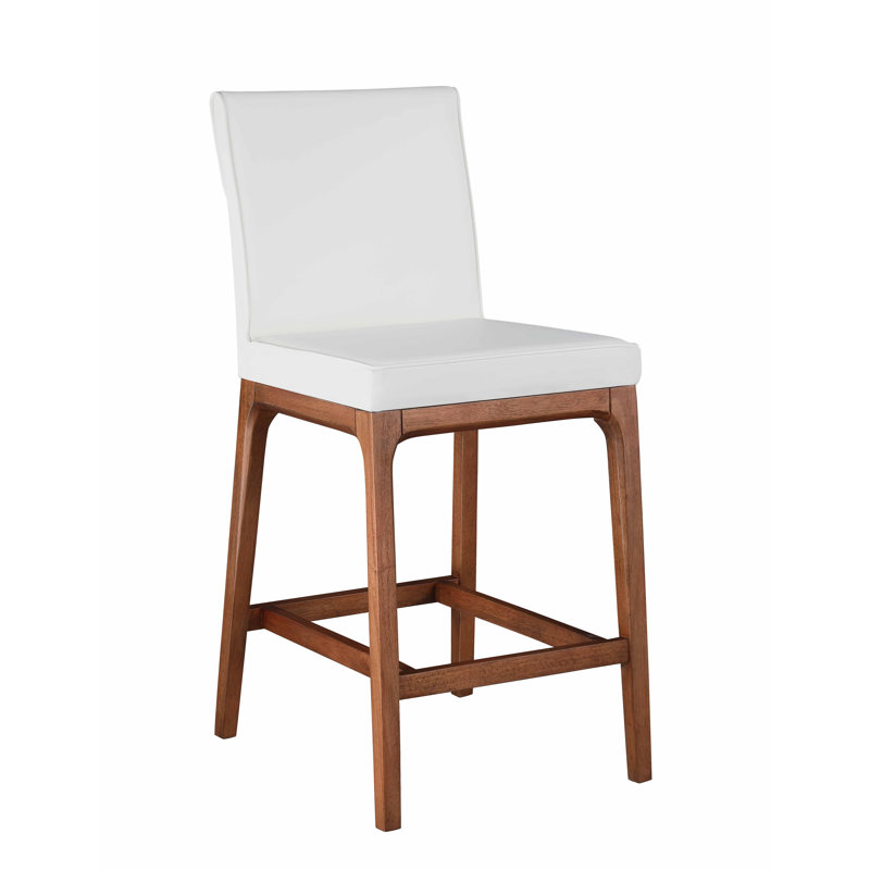 Emma White Faux Leather Low-back Counter Stool with Walnut Wood Base