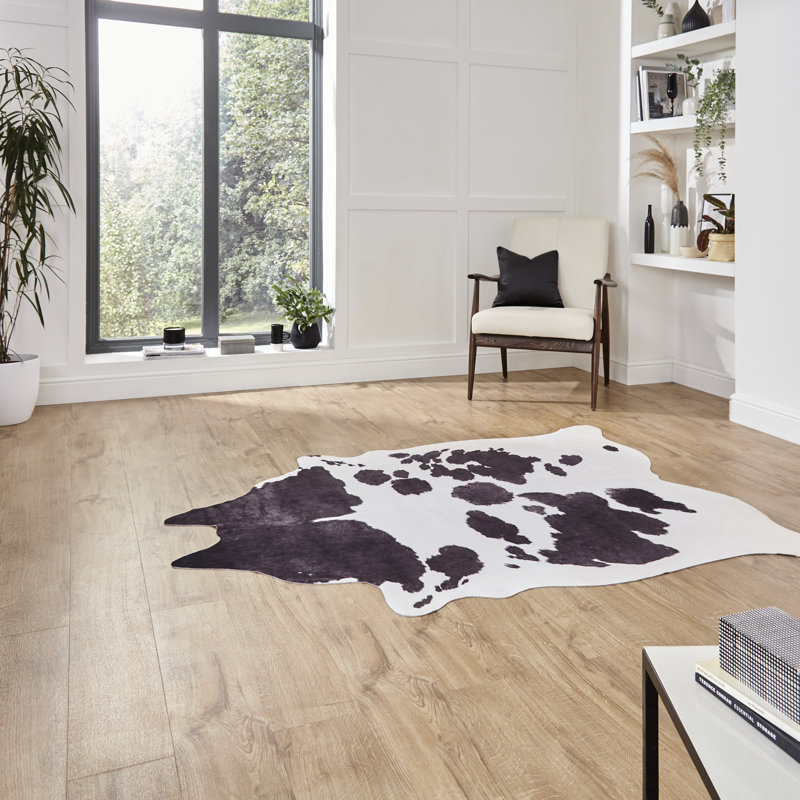 Cam Faux Cow Print area rug Printed Animal Skin Black, Novelty 155 x 195cm