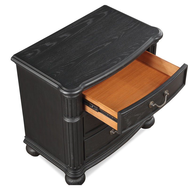 Table de chevet antique 3 gris noir avec 3 tiroirs et finition en bois