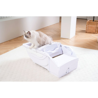Smart Cat Litter Box With Hood And Wide Opening, Automatic Self - Cleaning, For Big Cats, Led Indicator Function, Washable Design, American Product, Abs Main Material Opening Box, Cleaning Extra