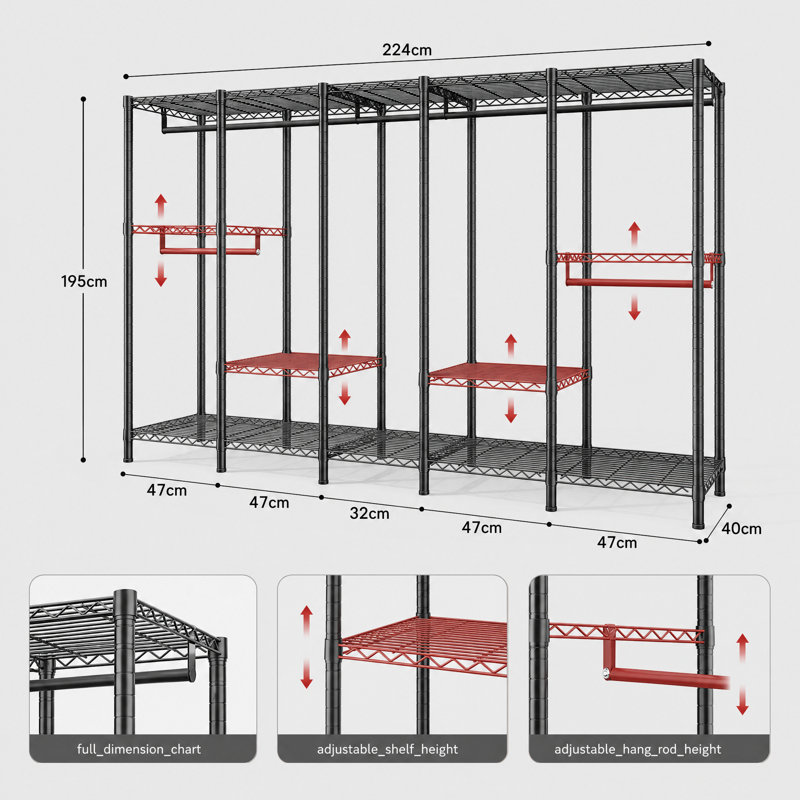 224 cm Adjustable Clothes Rack, Black