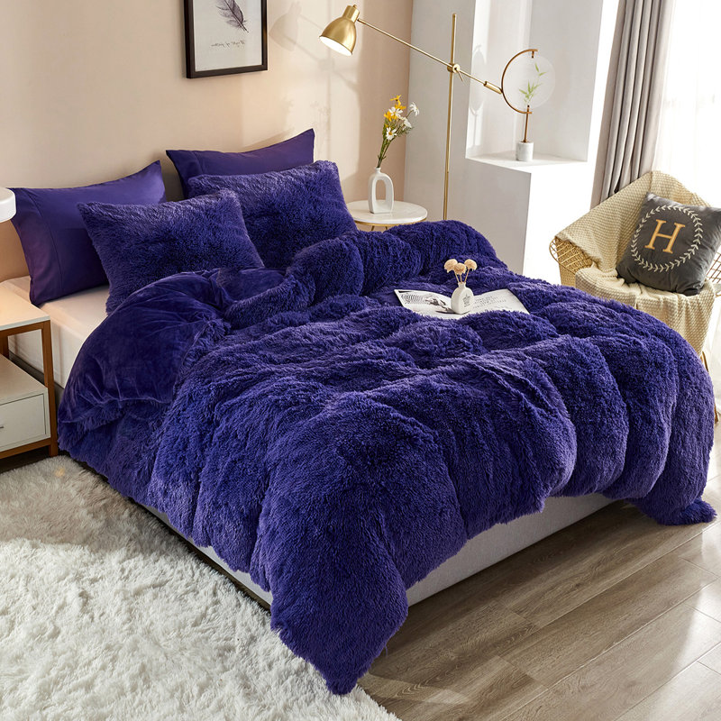 FFDC1217 Plush Shaggy Duvet Cover Set, Twin Duvet Cover + 2 Additional Pieces, Purple