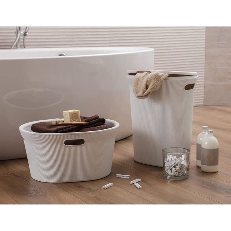 Plastic Laundry Hamper with Handles, White