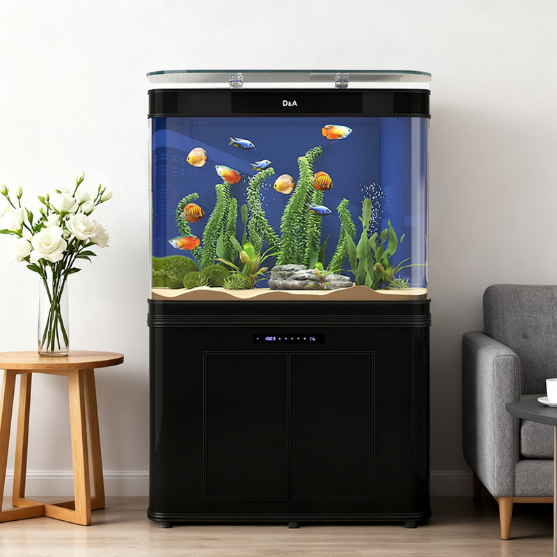 Aquariums aquatiques haute définition à filtre inférieur incurvé, Noir, H 62,2 po x l 31,5 po x P 19,69 po