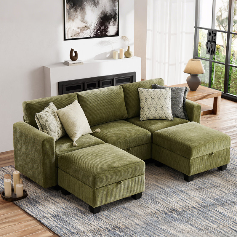 Canapé modulaire rembourré 5 pièces Ilyes, Chenille verte