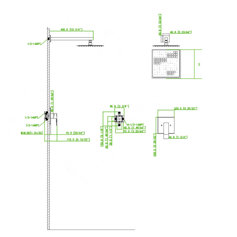 Wall Mounted Shower Faucet in Brushed nickel (Valve Included)