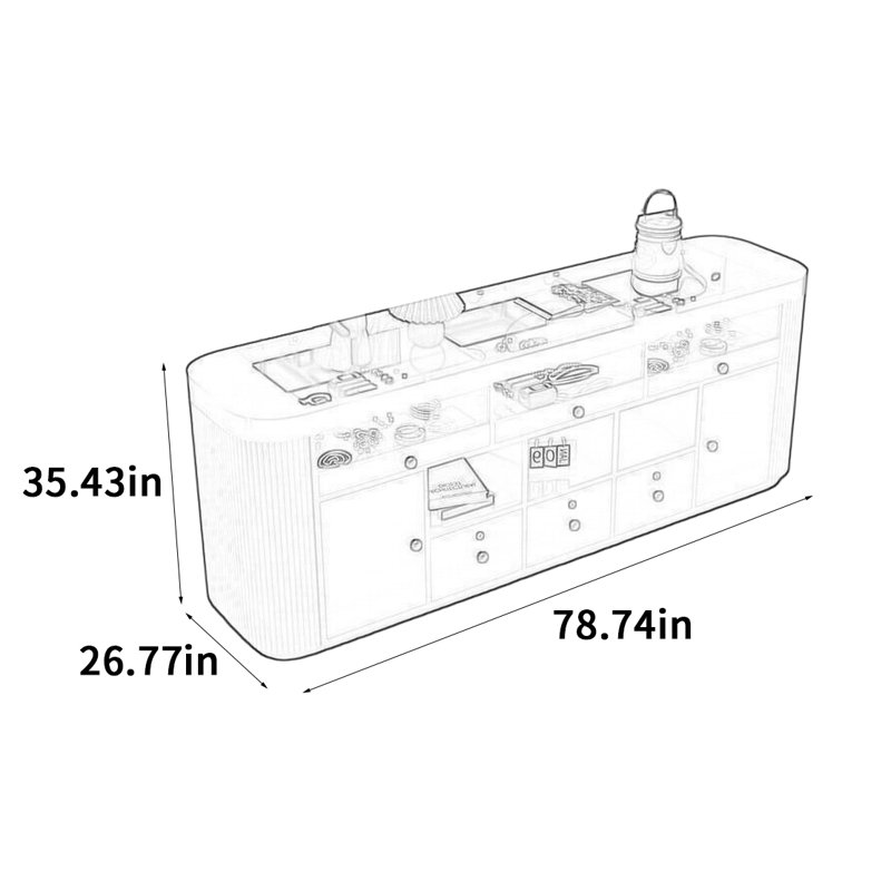 Armoire pour îlot central en verre tendance, H 35,43 po x l 78,74 po x P 26,77 po