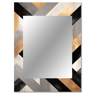 Black and gold Geometric tiles 3 - Geometric Unique Mirror, Gold Large Wall Mirror, Printed Metal Art