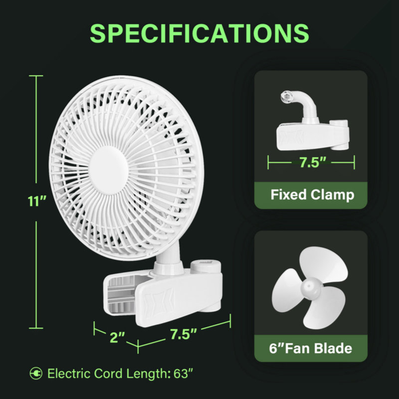 Ventilateur à pince 7,78 po Wenty, Blanc