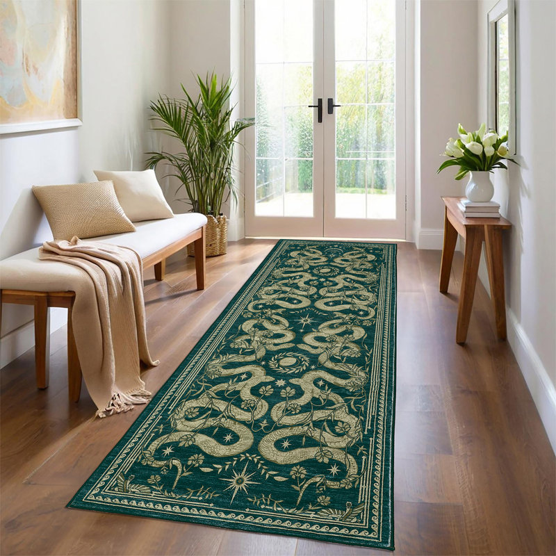 Tapis lavable à la machine Snakes Tapis antidérapant Wild Life, Bleu, Tapis de couloir 2 pi x 6 pi