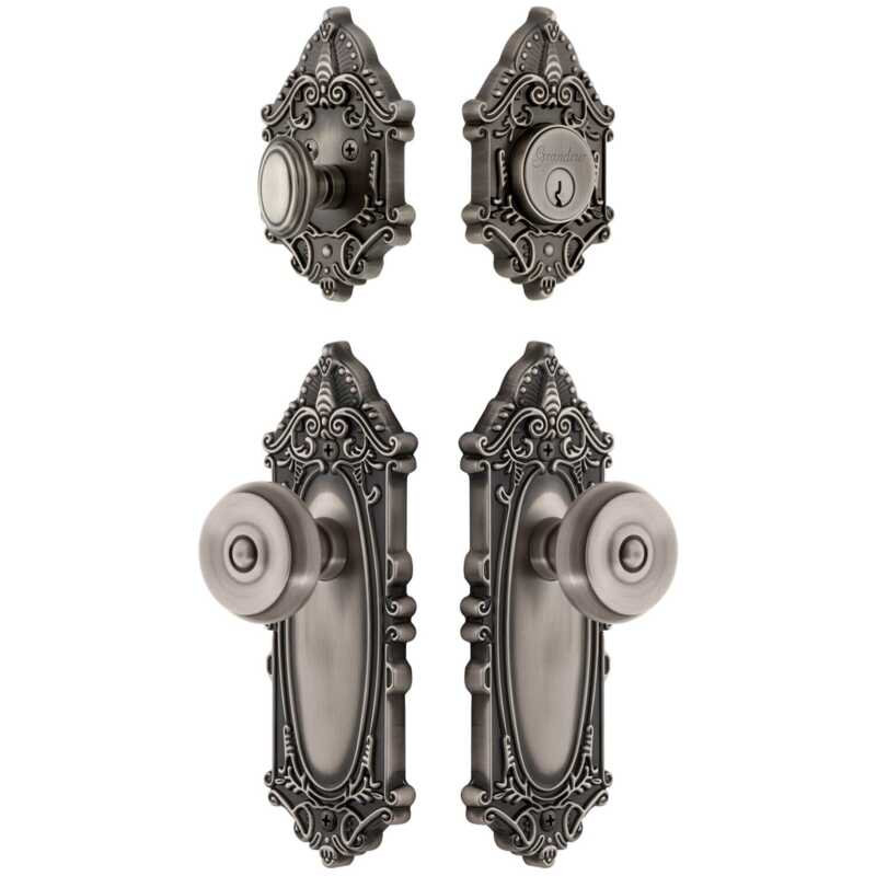 Ensemble de grandes plaques d'entrée victoriennes Grandeur Grande avec bouton en étain antique, 2.75", Étain antique