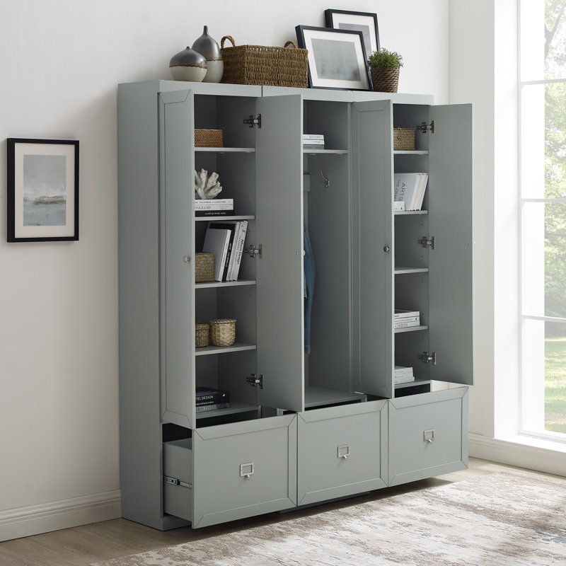 Crestshire 66 " Wide Hall Tree with Drawers and Shelves, Gray