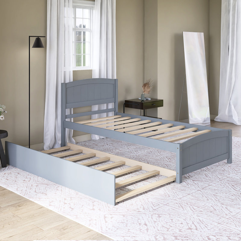 Lit plateforme simple en bois avec lit gigogne, Gris