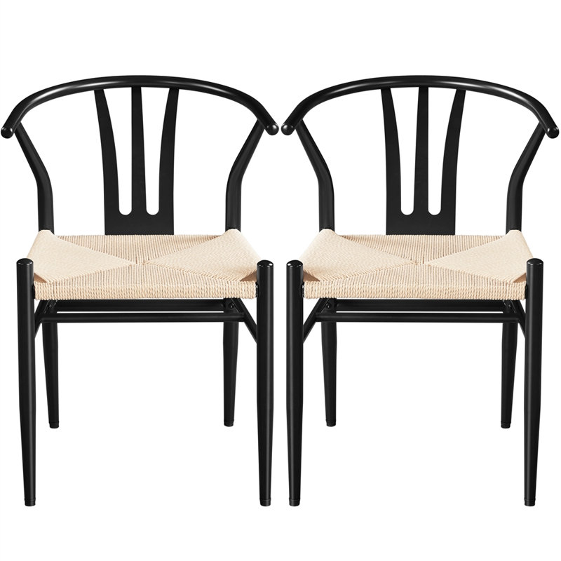 Eipper 20'' H Stacking Dining Side Chair, Black, Beige