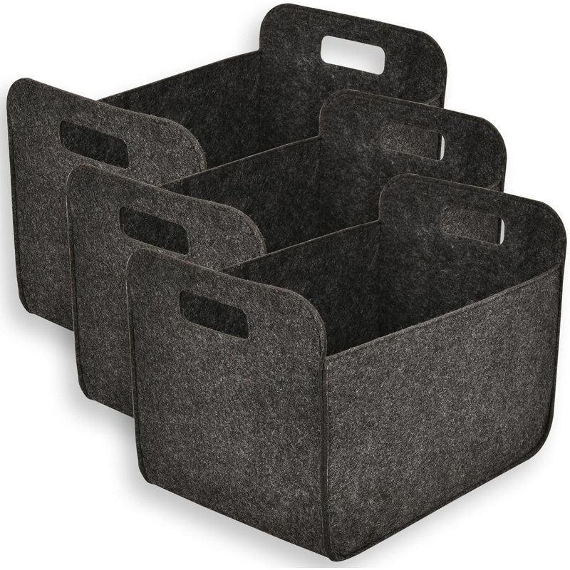 3-Pack of 40x30x30cm Felt Storage Basket, Collapsible & Convenient Box Organizer, Grey