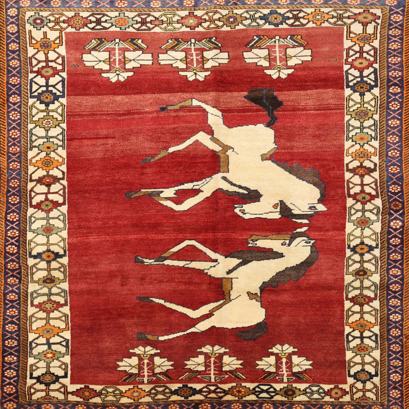 Tapis traditionnel beige / rouge / mauve, Rond 5 pi