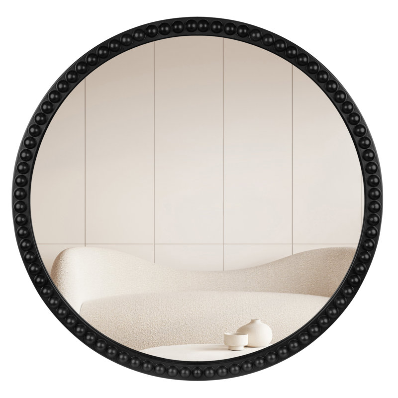 Wall Mounted Accent Wood Bead Mirror Home Decoration, Black